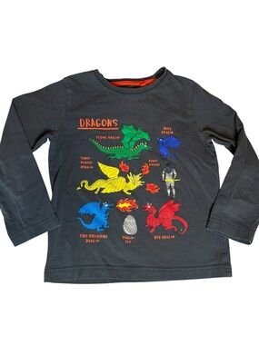 Mini Boden Dragon Long Sleeve Shirt Gray 4-5 Year Old 4T 5T